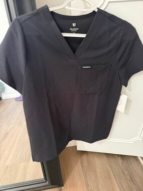 Jaanuu Black V-Neck Scrub Top with Chest Pocket